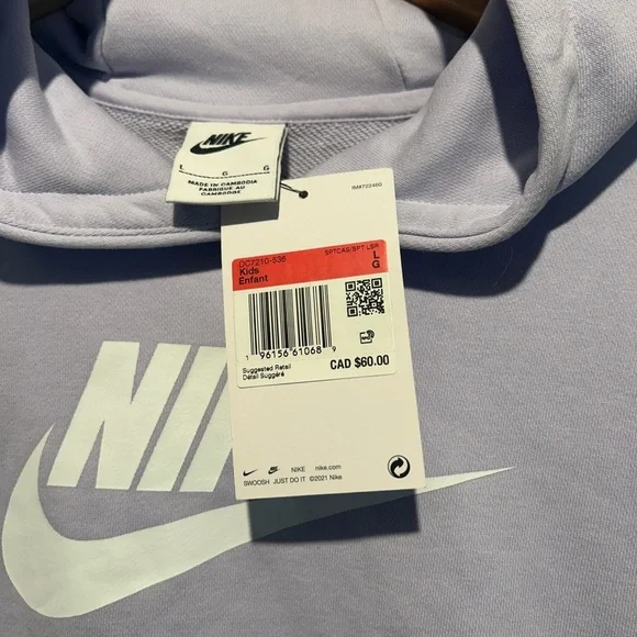 New With Tags Nike Logo lavender and silver girls size L cropped hoodie - Picture 4 of 6